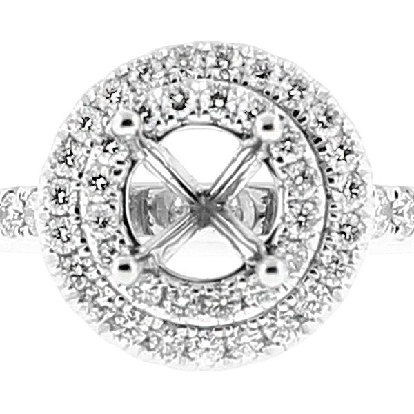 Semi Mount Round Double Halo Engagement Ring with Diamonds in 18k White Gold
