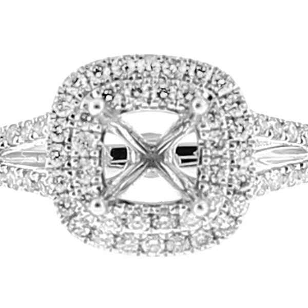 Semi Mount Square Double Halo Engagement Ring with Diamonds in 18k White Gold