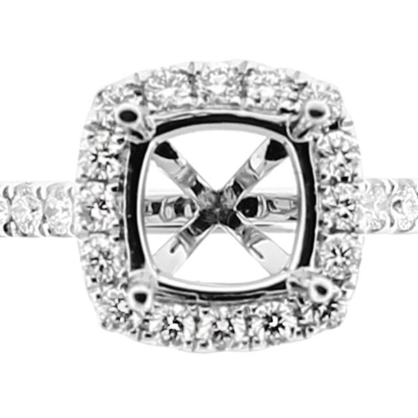 Semi Mount Square Halo Engagement Ring with Diamonds in 18k White Gold