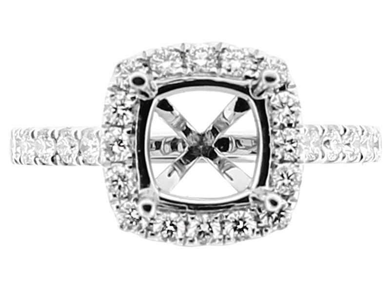Semi Mount Square Halo Engagement Ring with Diamonds in 18k White Gold