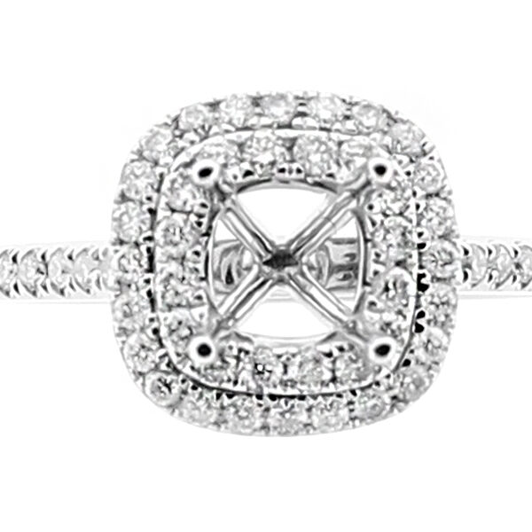 Semi Mount Square Double Halo Engagement Ring with Diamonds in 18k White Gold