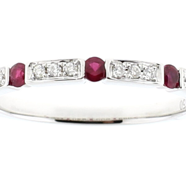 Ruby Single Row Band with Diamonds in 18k White Gold