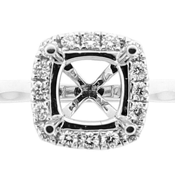 Semi Mount Square Halo Solitaire Style Engagement Ring with Diamonds in 18k White Gold