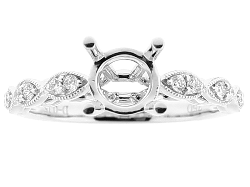 Semi Mount Milgrain Engraved Engagement Ring with Diamonds in 18k White Gold