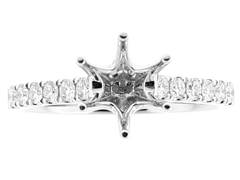 Semi Mount 6 Prong Engagement Ring with Diamonds in 18k White Gold