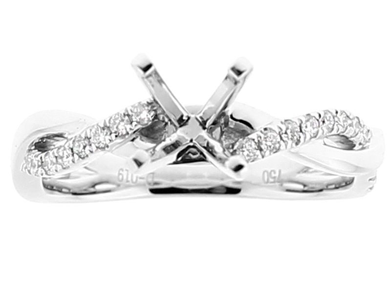 Semi Mount Twist Style Engagement Ring with Diamonds in 18k White Gold