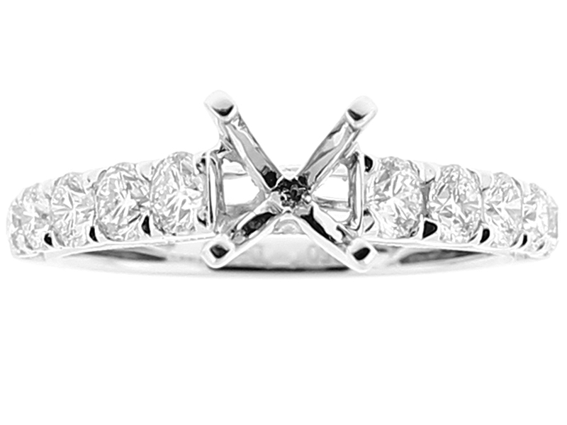 Semi Mount Milgrain Engraved Engagement Ring with Diamonds in 18k White Gold