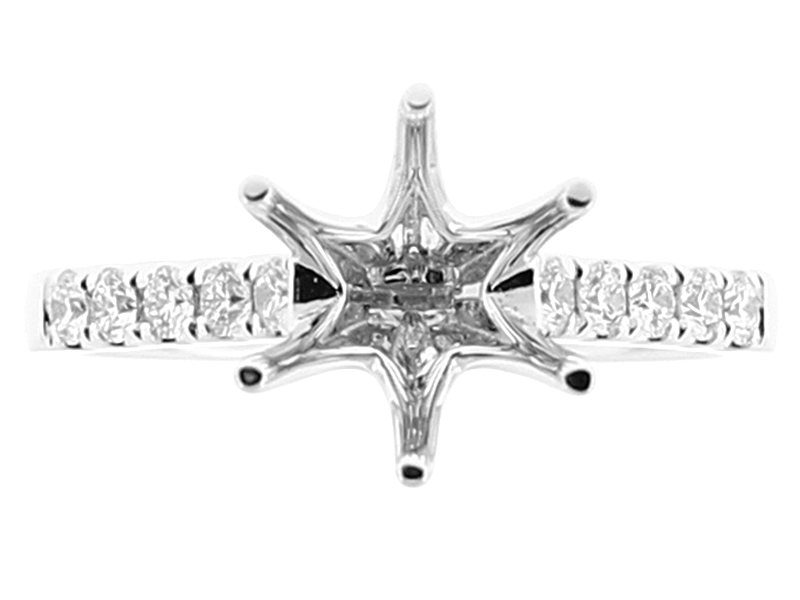 Semi Mount 6 Prong Engagement Ring with Diamonds in 18k White Gold