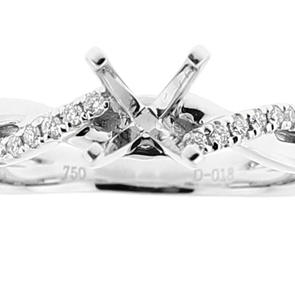 Semi Mount Twist Style Engagement Ring with Diamonds in 18k White Gold