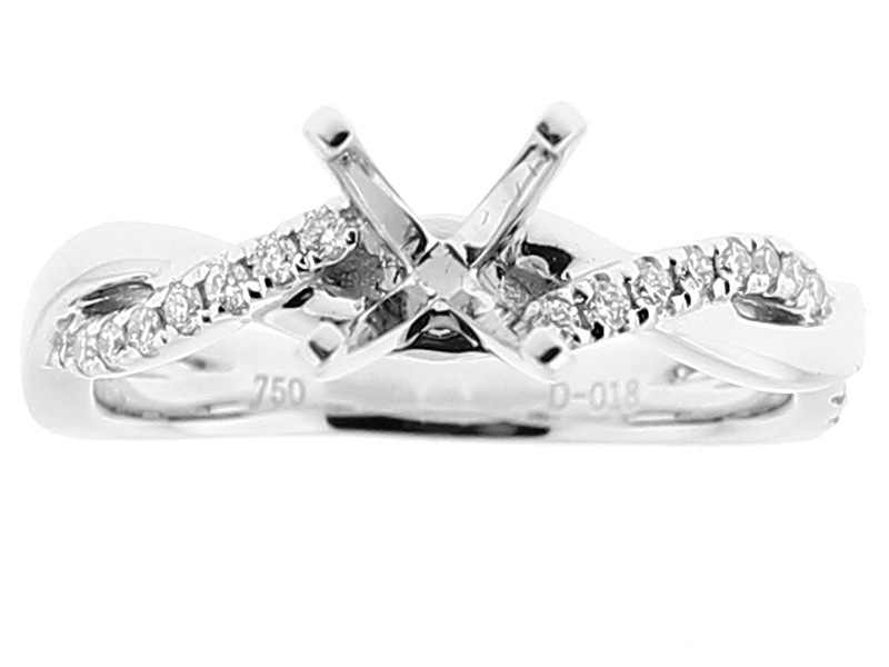 Semi Mount Twist Style Engagement Ring with Diamonds in 18k White Gold