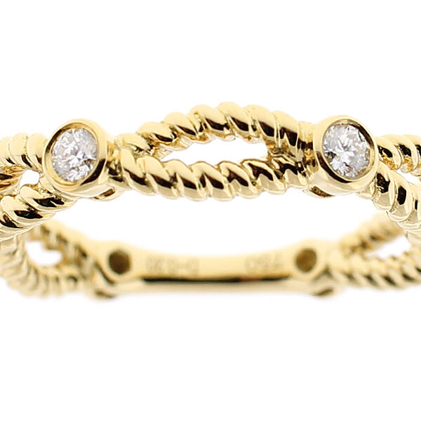 Ladies Rope Design Twist Band with Bezel Set Diamonds in 18k Yellow Gold