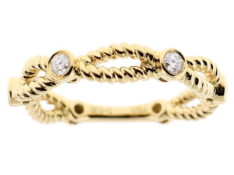 Ladies Rope Design Twist Band with Bezel Set Diamonds in 18k Yellow Gold