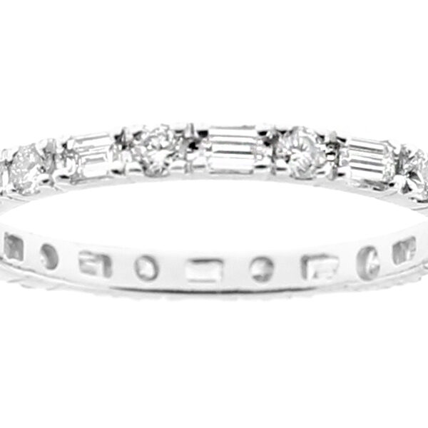 Ladies Eternity Band with Baguette and Round Diamonds in 18k White Gold
