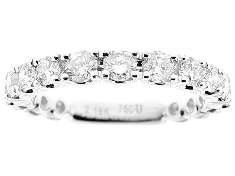 Ladies U Prong Style Single Row Band with Diamonds in 18k White Gold