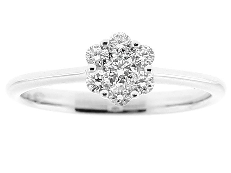 Solitaire Style Fashion Ring with Cluster of Diamonds in 18k White Gold
