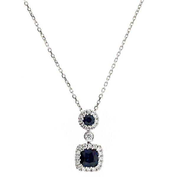 Sapphire Pendant with Halo of Diamonds in 18k White Gold