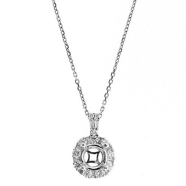 Solitaire Style Pendant with Halo of Diamonds in 18k White Gold