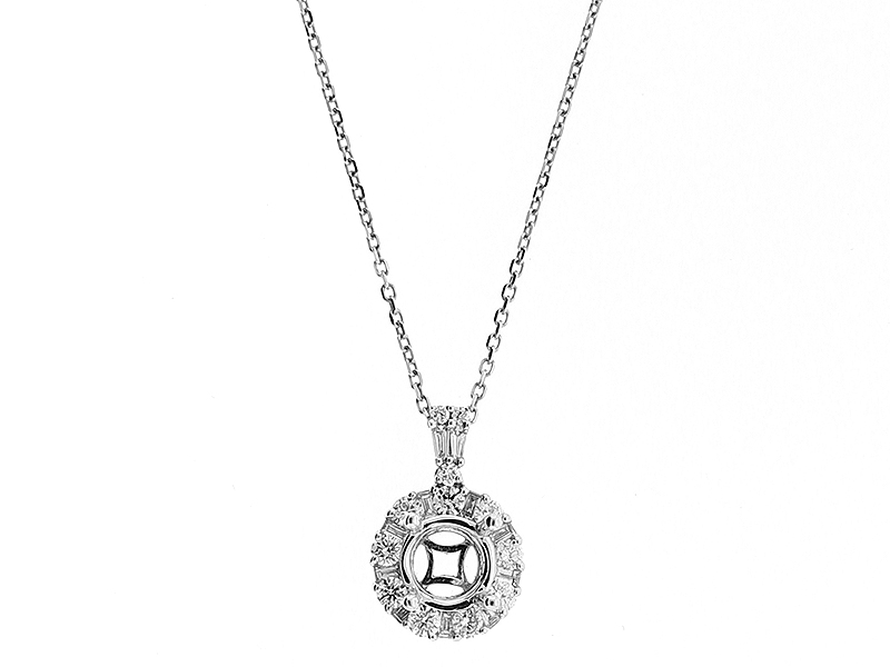 Solitaire Style Pendant with Halo of Diamonds in 18k White Gold