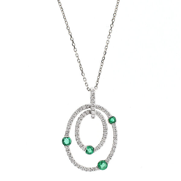 Double Oval Emerald Pendant with Diamonds in 18k White Gold