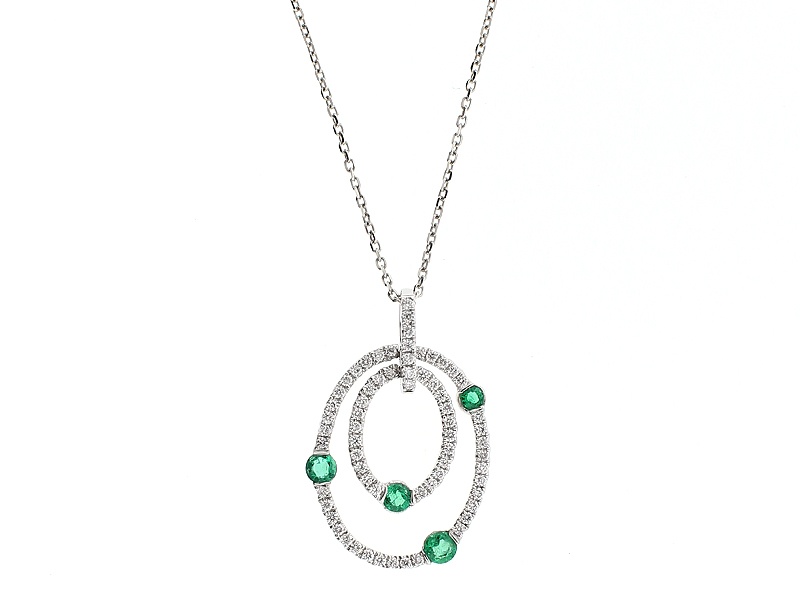 Double Oval Emerald Pendant with Diamonds in 18k White Gold