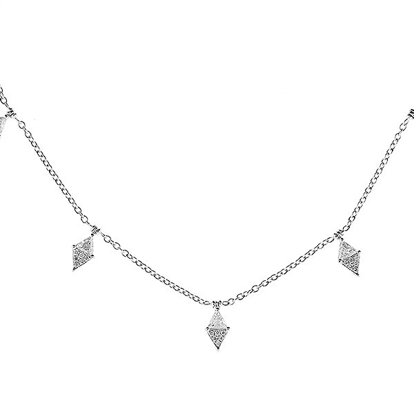 Necklace with Round and Triangle Shaped Diamonds in 18k White Gold