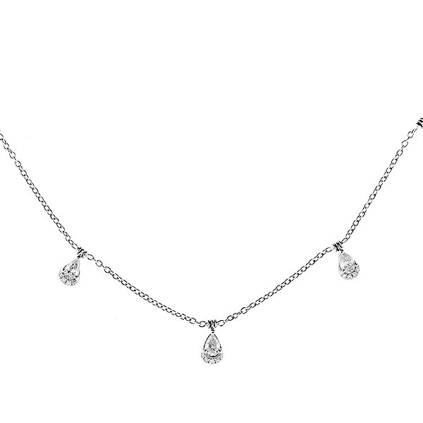 Necklace with Round and Pear Shaped Diamonds in 18k White Gold