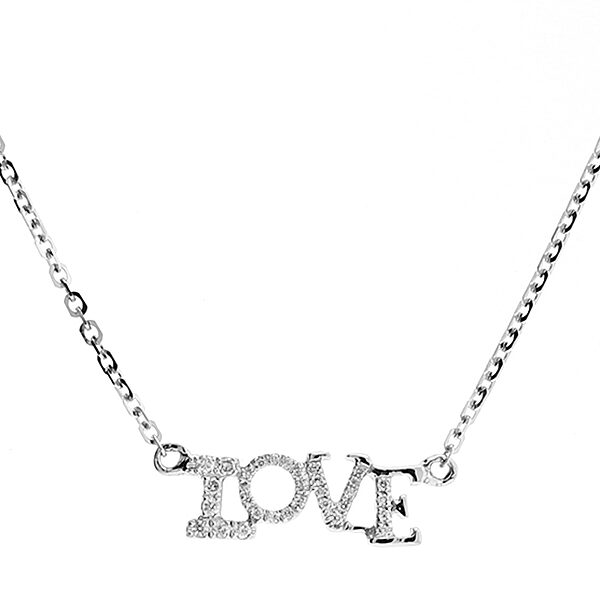 "Love" Necklace with Diamonds in 18k White Gold