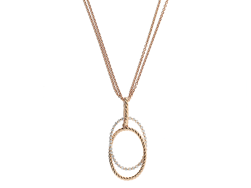 Dangling Interlocking Oval Pendant with Diamonds in 18k Rose Gold