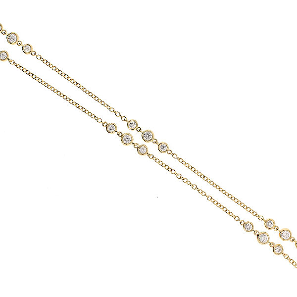 18k Yellow Gold Necklace with Bezel Set Diamonds Bordered by Milgrain