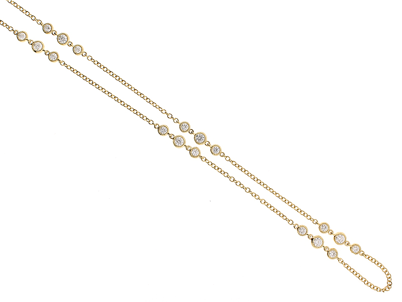18k Yellow Gold Necklace with Bezel Set Diamonds Bordered by Milgrain