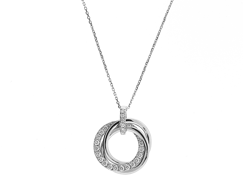 Interlocking Circular Pendant with Diamonds in 18k White Gold