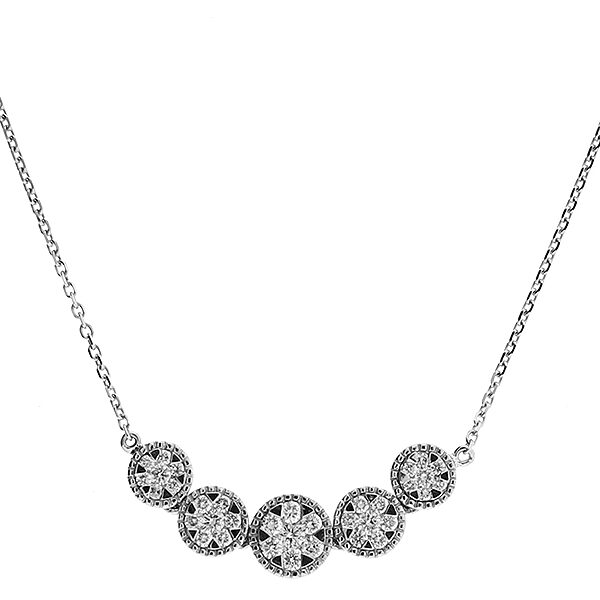 Necklace with Flower Like Design of Diamonds in 18k White Gold
