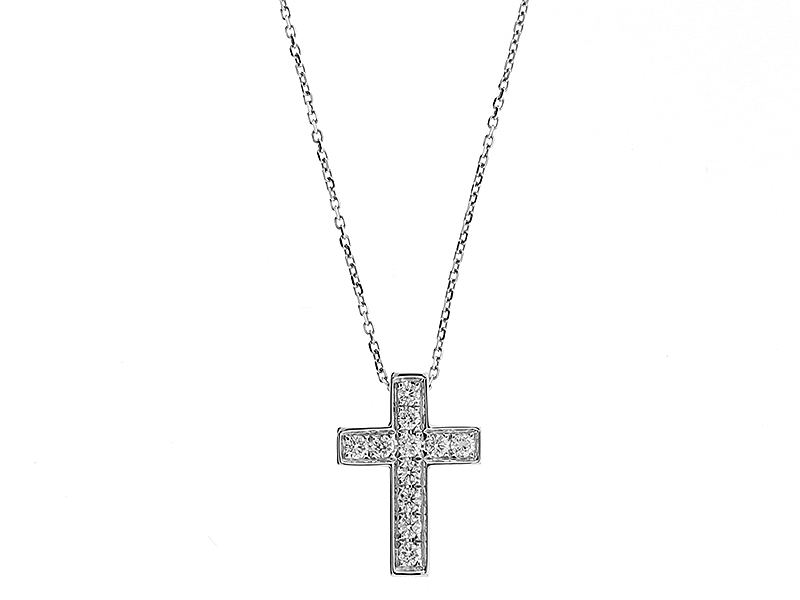 Cross Pendant with Diamonds in 18k White Gold