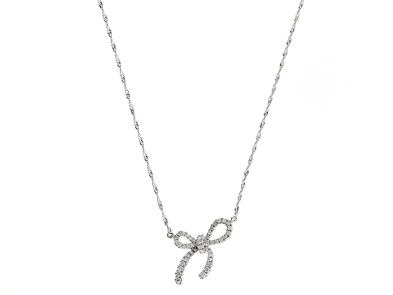 Bow Necklace with Diamonds in 18k White Gold