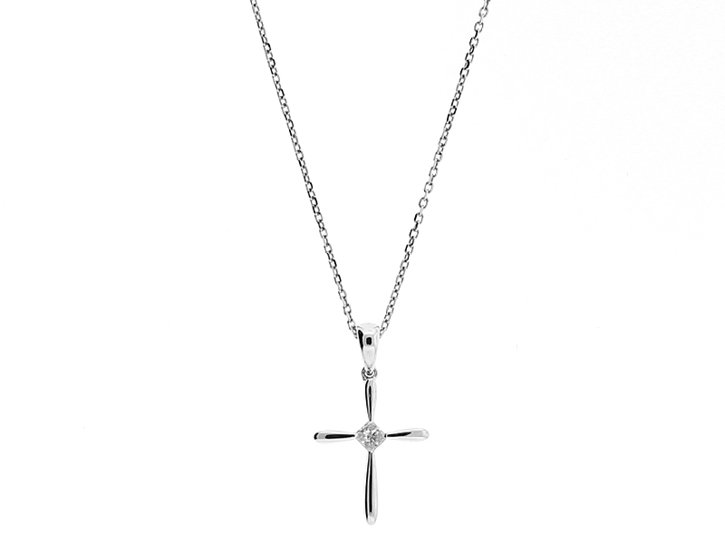 Solitaire Cross Pendant with Princess Cut Diamond in 18k White Gold