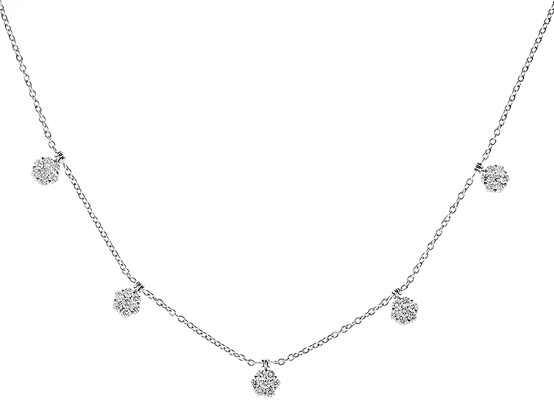 Necklace with Clusters of Diamonds in 18k White Gold