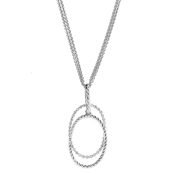 Double Oval Interlocking Pendant with Diamonds in 18k White Gold
