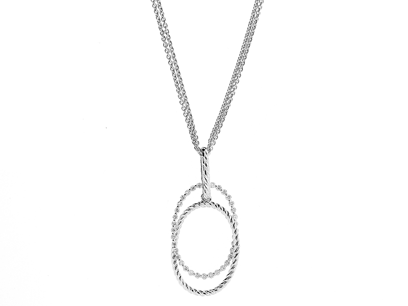 Double Oval Interlocking Pendant with Diamonds in 18k White Gold