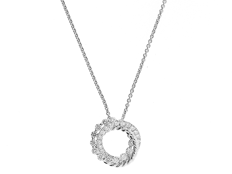 Interlocking Circular Pendant with Diamonds in 18k White Gold