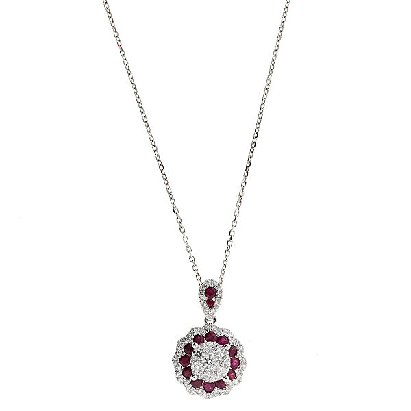 Round Ruby Pendant with Diamonds in 18k White Gold