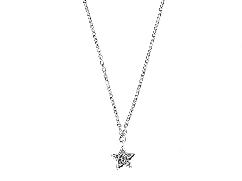 Tiny Star Pendant with Diamonds in 18k White Gold