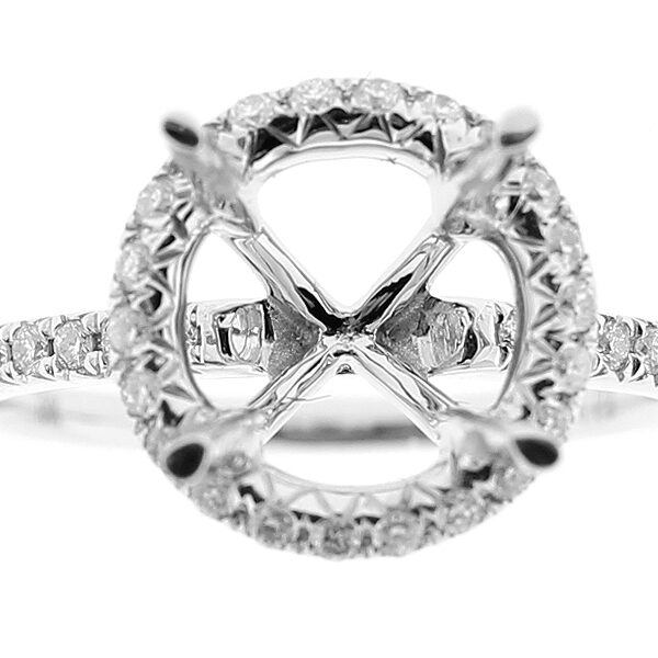 Semi Mount Round Halo Engagement Ring with Diamonds in 18k White Gold