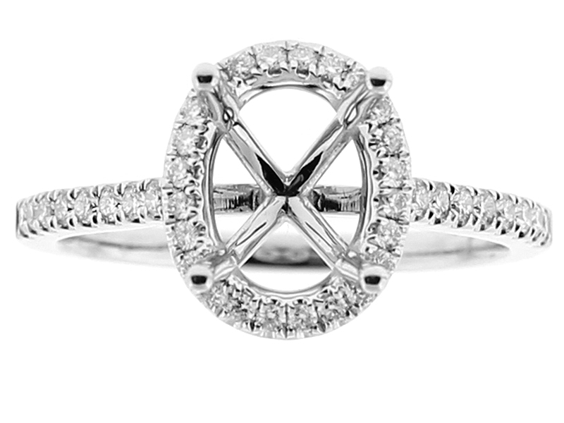 Semi Mount Oval Halo Engagement Ring with Diamonds in 18k White Gold