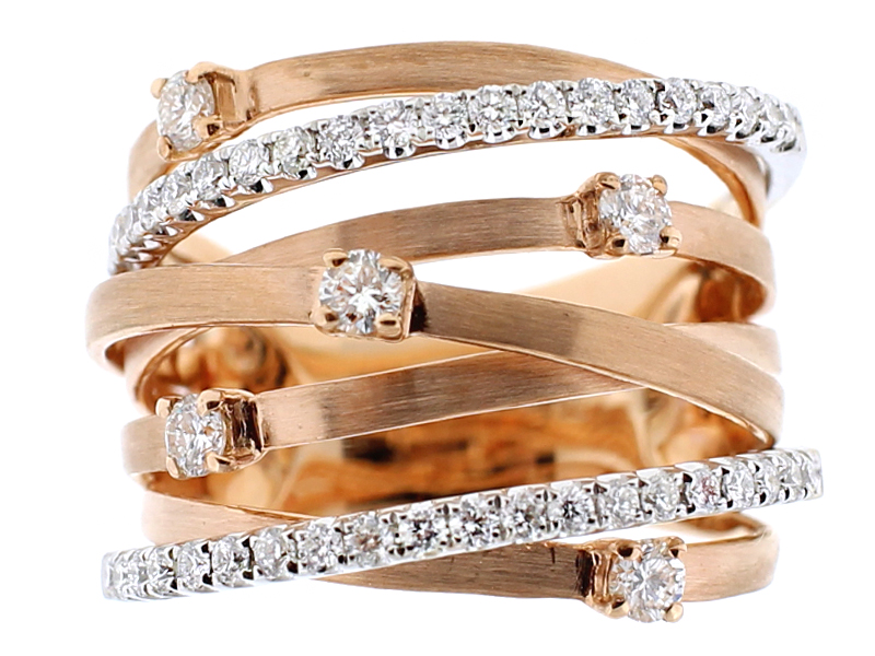 Cocktail Ring with Overlapping Design Diamonds in 18k Rose Gold