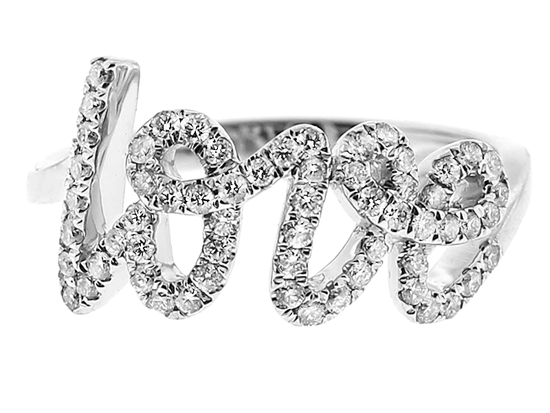 "Love" Ring with Diamonds in 18k White Gold