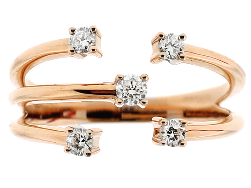 5 Stone Free Form Ring with Diamonds in 18k Rose Gold