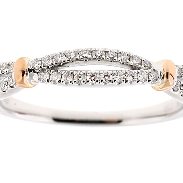 Two Tone Twist Band with Diamonds in 18k White and Rose Gold