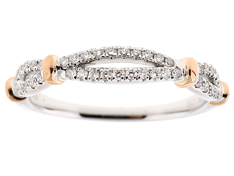 Two Tone Twist Band with Diamonds in 18k White and Rose Gold