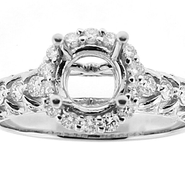 Semi Mount Round Halo Engagement Ring with Diamonds in 18k White Gold