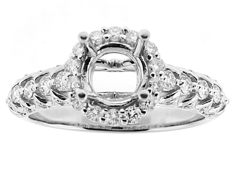 Semi Mount Round Halo Engagement Ring with Diamonds in 18k White Gold